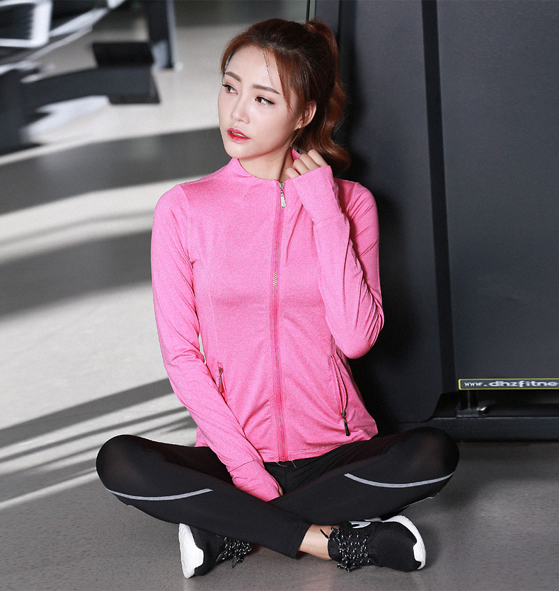 YG1021-1 Mid Waist Plain Stand Collar Slim Short Running Female Sport Coats